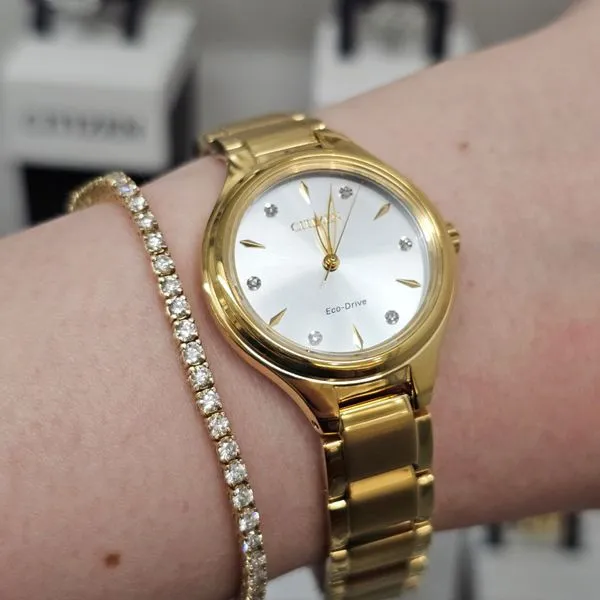 Ladies' Eco-Drive Goldtone Diamond Accent Watch Image 3 Mark Jewellers La Crosse, WI