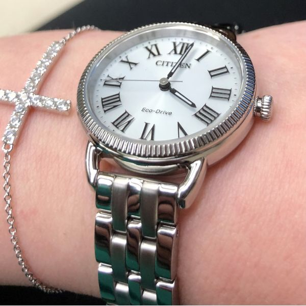 Ladies' Eco-Drive Silvertone Coin Bezel Watch Image 3 Mark Jewellers La Crosse, WI