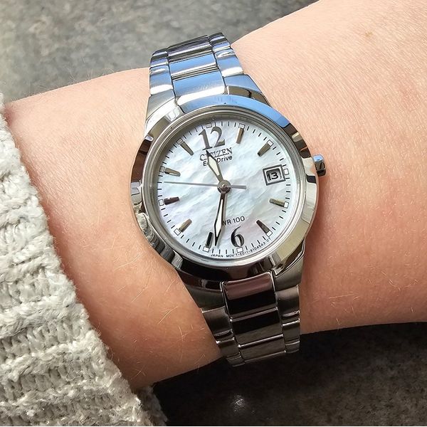Ladies' Eco-Drive Silvertone Mother-Of-Pearl Dial Watch Image 3 Mark Jewellers La Crosse, WI