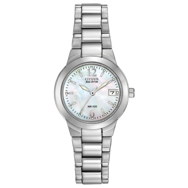 Ladies' Eco-Drive Silvertone Mother-Of-Pearl Dial Watch Mark Jewellers La Crosse, WI