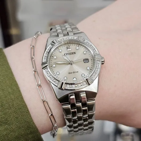 Ladies' Eco-Drive Silvertone Diamond Accent Watch Image 3 Mark Jewellers La Crosse, WI
