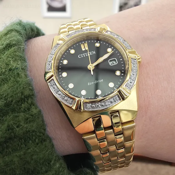 Ladies' Eco-Drive Goldtone Diamond Accent Watch Image 3 Mark Jewellers La Crosse, WI