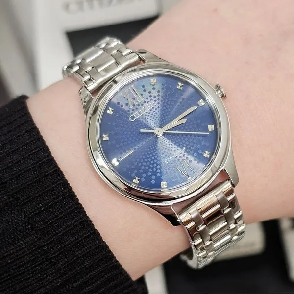 Ladies' Eco-Drive Silvertone Blue Dial Watch Image 3 Mark Jewellers La Crosse, WI