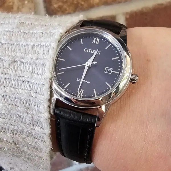 Ladies' Eco-Drive Silvertone Leather Band Watch Image 3 Mark Jewellers La Crosse, WI