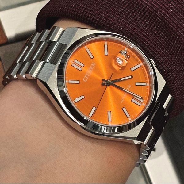 Gents' Automatic Silvertone Orange Dial Watch Image 3 Mark Jewellers La Crosse, WI