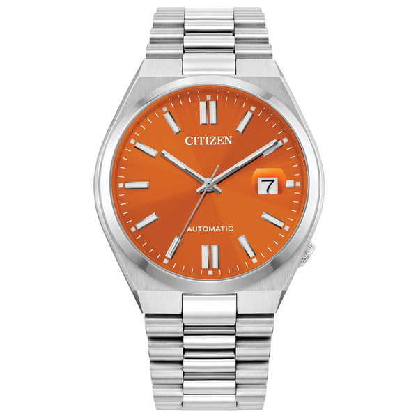 Gents' Automatic Silvertone Orange Dial Watch Mark Jewellers La Crosse, WI