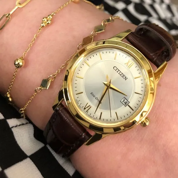 Ladies' Eco-Drive Goldtone Leather Band Watch Image 3 Mark Jewellers La Crosse, WI