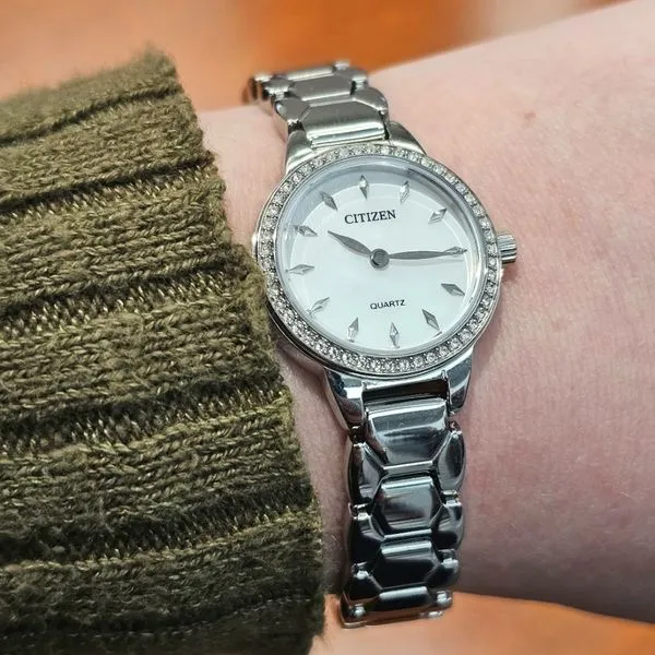 Ladies' Quartz Silvertone White Dial Watch Image 3 Mark Jewellers La Crosse, WI
