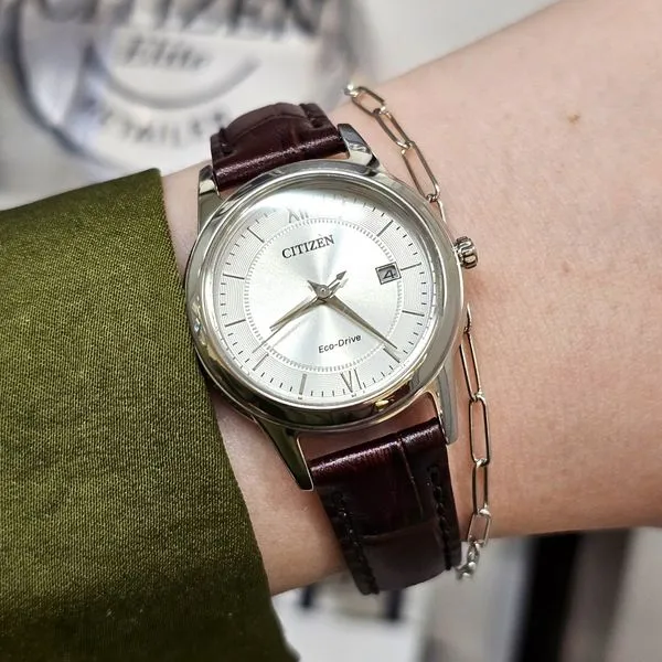 Ladies' Eco-Drive Silvertone Leather Band Watch Image 3 Mark Jewellers La Crosse, WI