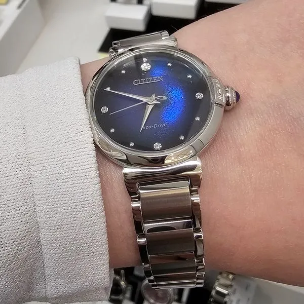 Ladies' Eco-Drive Silvertone Diamond Accent Watch Image 3 Mark Jewellers La Crosse, WI