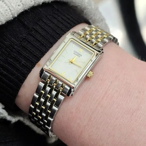 Ladies' Quartz Two-Tone Rectangular Watch Image 3 Mark Jewellers La Crosse, WI