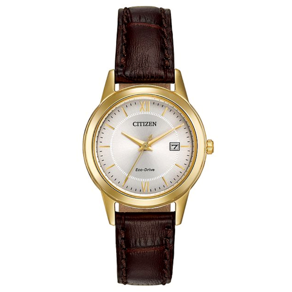 Ladies' Eco-Drive Goldtone Leather Band Watch Mark Jewellers La Crosse, WI