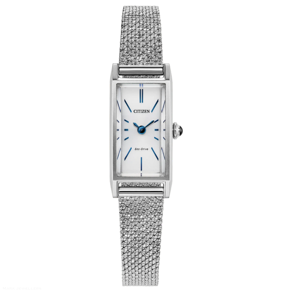 Ladies' Eco-Drive Silvertone Rectangular Watch Mark Jewellers La Crosse, WI