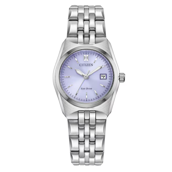 Ladies' Eco-Drive Silvertone Purple Dial Watch Mark Jewellers La Crosse, WI