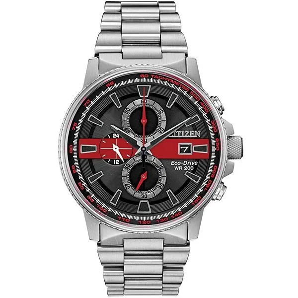 Gents' Eco-Drive Thin Red Line Watch Mark Jewellers La Crosse, WI
