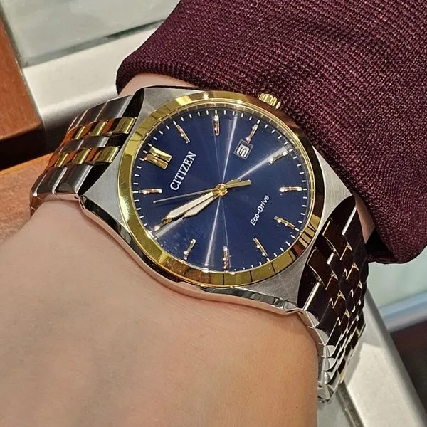 Gents' Eco-Drive Two Tone Blue Dial Watch Image 3 Mark Jewellers La Crosse, WI