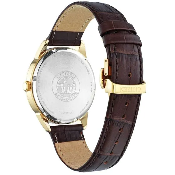 Gents' Eco-Drive Goldtone Leather Band Watch Image 2 Mark Jewellers La Crosse, WI