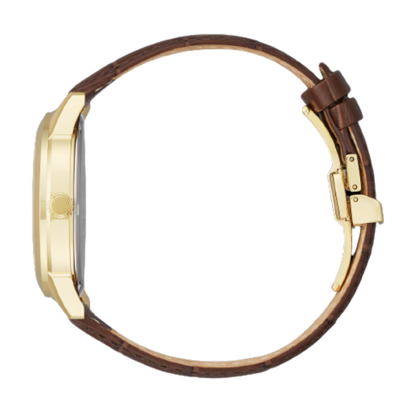 Gents' Eco-Drive Goldtone Leather Band Watch Image 2 Mark Jewellers La Crosse, WI
