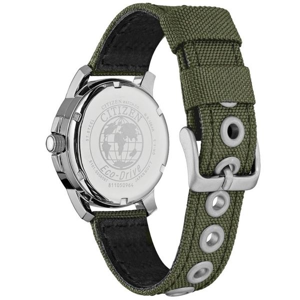 Gents' Eco-Drive Silvertone Black Dial Green Strap Watch Image 2 Mark Jewellers La Crosse, WI