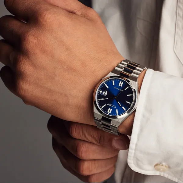 Gents' Automatic Silvertone Blue Dial Watch Image 3 Mark Jewellers La Crosse, WI