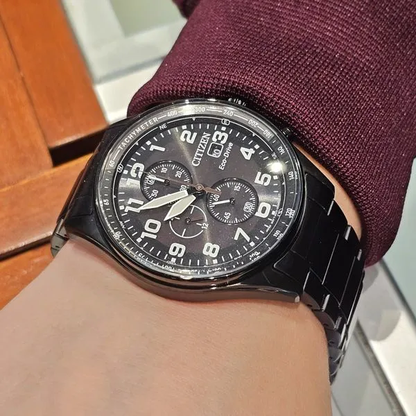 Gents' Eco-Drive Black Tone Chronograph Watch Image 3 Mark Jewellers La Crosse, WI