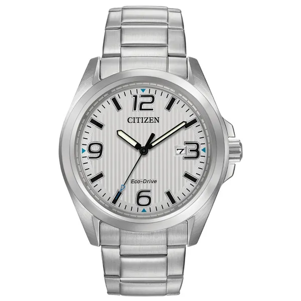 Gents' Eco-Drive Silvertone Watch Mark Jewellers La Crosse, WI