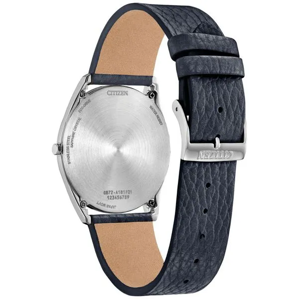 Gents' Eco-Drive Silvertone Blue Leather Band Watch Image 2 Mark Jewellers La Crosse, WI