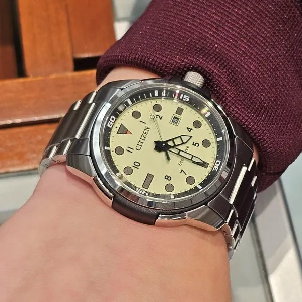 Gents' Eco-Drive Silvertone Green Dial Watch Image 3 Mark Jewellers La Crosse, WI