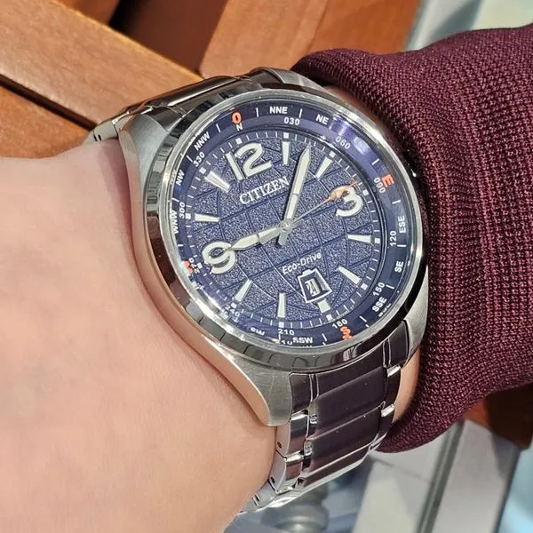 Gents' Eco-Drive Silvertone Blue Dial Watch Image 2 Mark Jewellers La Crosse, WI