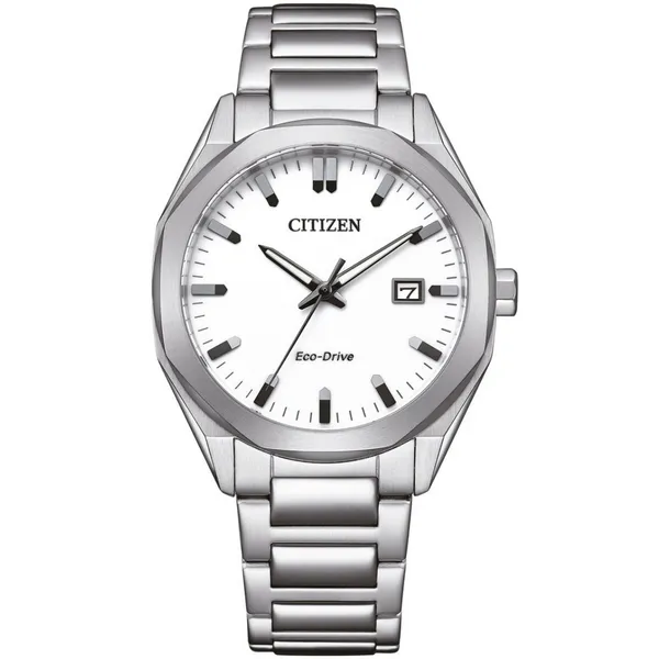 Gents' Eco-Drive Silvertone White Dial Watch Mark Jewellers La Crosse, WI