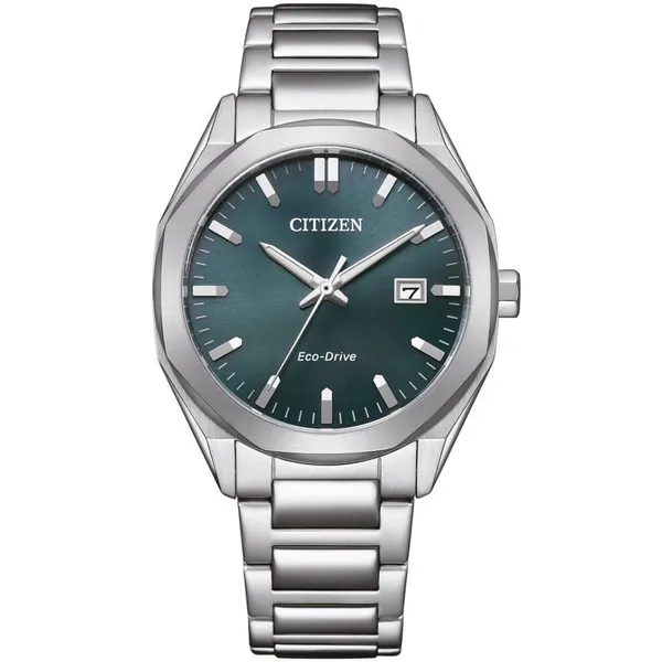 Gents' Eco-Drive Silvertone Green Dial Watch Mark Jewellers La Crosse, WI