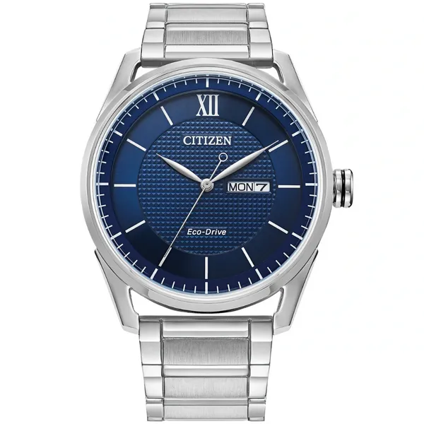 Gents' Eco-Drive Silvertone Blue Dial Watch Mark Jewellers La Crosse, WI