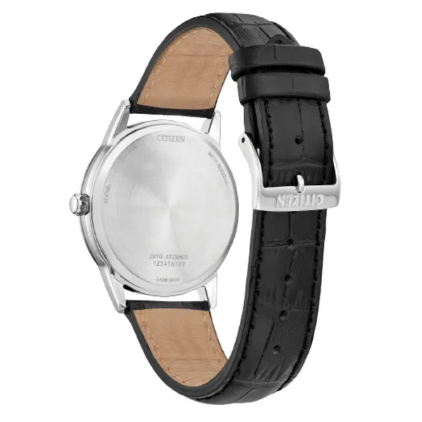Gents' Eco-Drive Silvertone Leather Band Watch Image 2 Mark Jewellers La Crosse, WI
