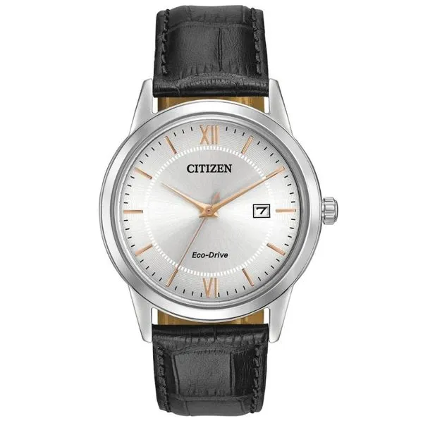 Gents' Eco-Drive Silvertone Leather Band Watch Mark Jewellers La Crosse, WI