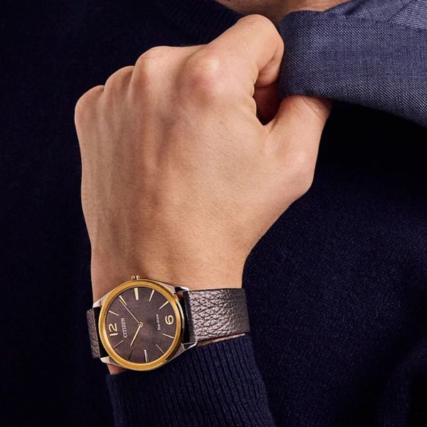 Gents' Eco-Drive Two Tone Leather Band Watch Image 3 Mark Jewellers La Crosse, WI