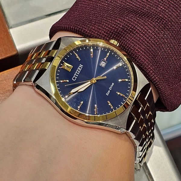 Gents' Eco-Drive Two Tone Blue Dial Watch Image 3 Mark Jewellers La Crosse, WI