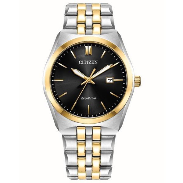 Gents' Eco-Drive Two Tone Black Dial Watch Mark Jewellers La Crosse, WI