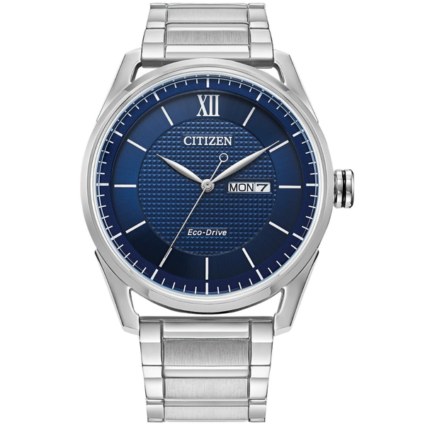 Gents' Eco-Drive Silvertone Blue Dial Watch Mark Jewellers La Crosse, WI