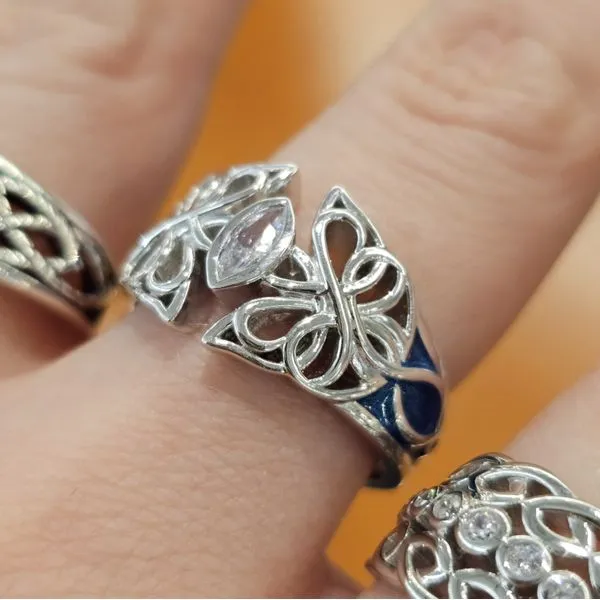 Sterling CZ & Teal Enamel Butterfly Ring Image 3 Mark Jewellers La Crosse, WI
