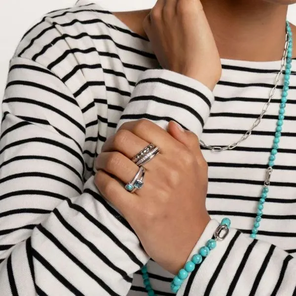 Sterling Blue CZ & Turquoise Ring Image 2 Mark Jewellers La Crosse, WI
