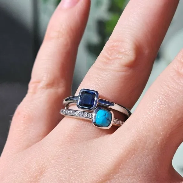 Sterling Blue CZ & Turquoise Ring Image 3 Mark Jewellers La Crosse, WI