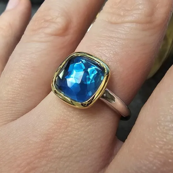 Gold-Plated Sterling Blue CZ Ring Image 3 Mark Jewellers La Crosse, WI