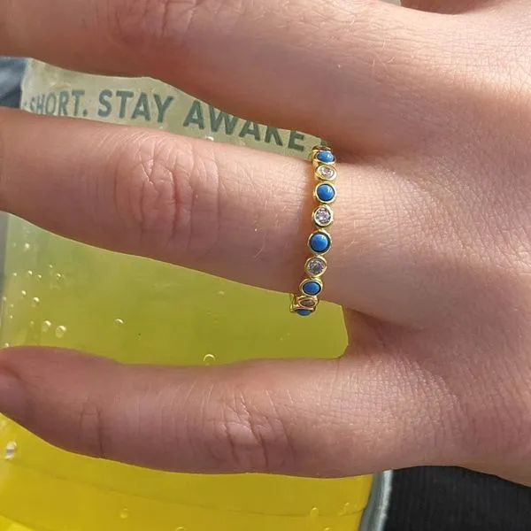 Gold-Plated Sterling Created Turquoise & CZ Ring Image 2 Mark Jewellers La Crosse, WI