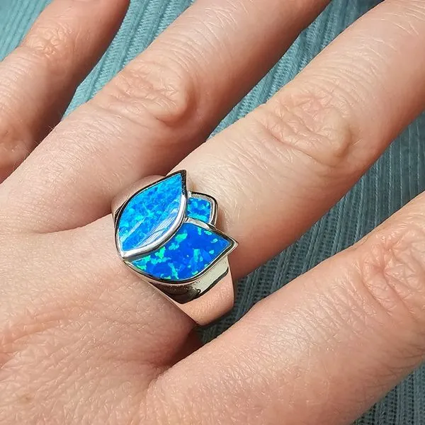 Sterling Synthetic Opal Flower Ring Image 2 Mark Jewellers La Crosse, WI