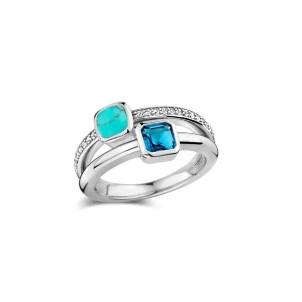 Sterling Blue CZ & Turquoise Ring Mark Jewellers La Crosse, WI