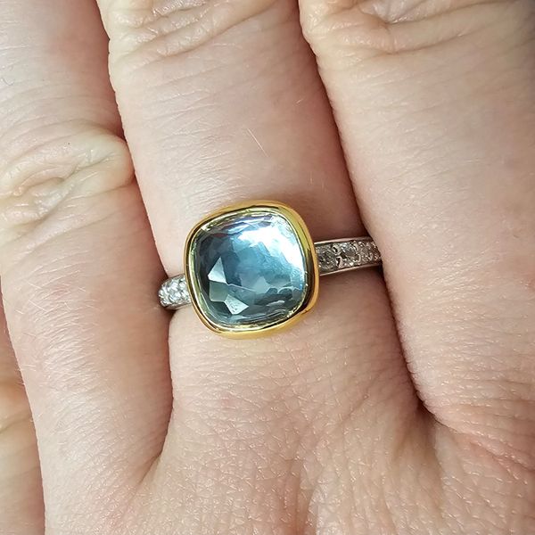 Gold-Plated Sterling Blue CZ Ring Image 3 Mark Jewellers La Crosse, WI