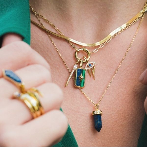 Gold-Plated Sterling Blue Lapis & Malachite Color Eclipse Charm Image 2 Mark Jewellers La Crosse, WI