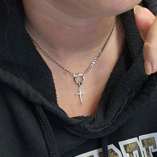 Sterling CZ Cross Charm Image 2 Mark Jewellers La Crosse, WI