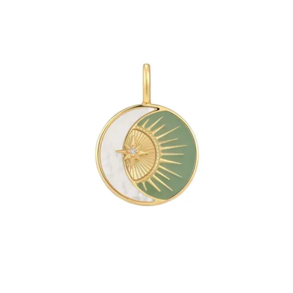 Gold-Plated Sterling Mother-of-Pearl & Green Enamel Eclipse Charm Mark Jewellers La Crosse, WI