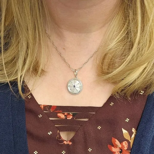 Sterling Sapphire Compass Pendant Image 3 Mark Jewellers La Crosse, WI